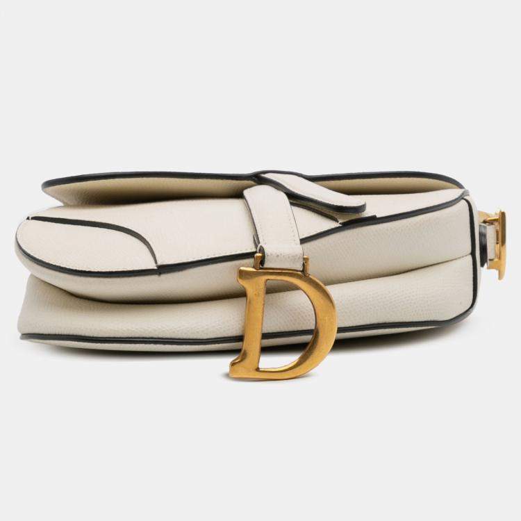 Pre Owned Dior White Mini Grained Calfskin Saddle Bag