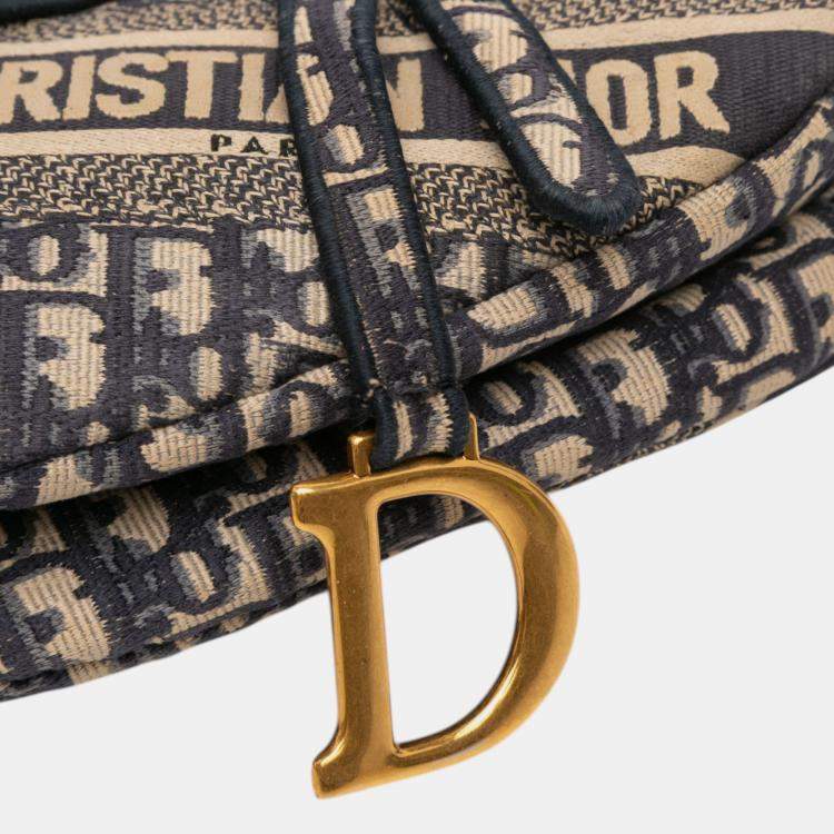 Pre Owned Dior Blue Oblique Embroidered Canvas Saddle Bag