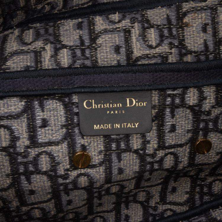 Pre Owned Dior Blue Oblique Embroidered Canvas Saddle Bag