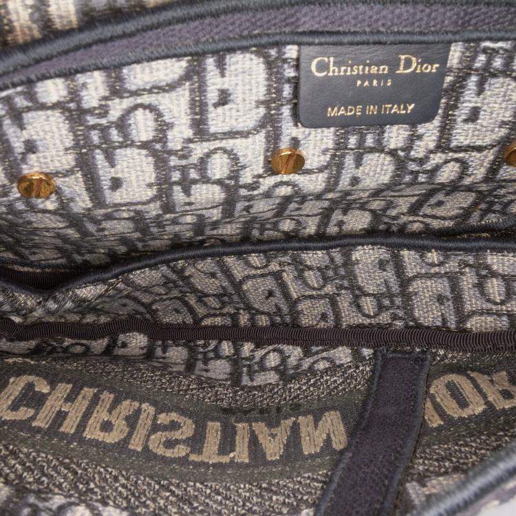 Pre Owned Dior Blue Oblique Embroidered Canvas Saddle Bag
