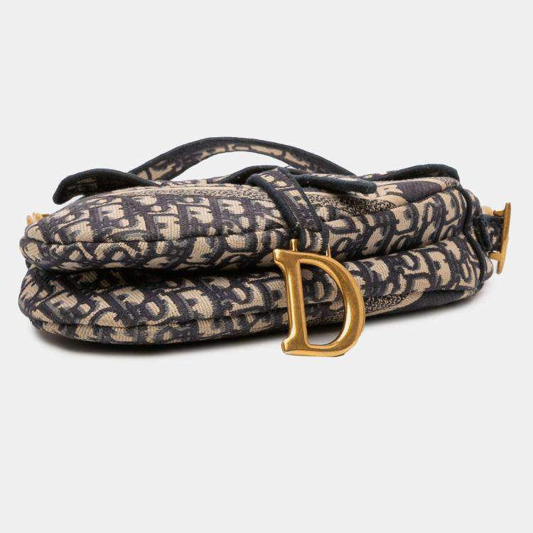 Pre Owned Dior Blue Oblique Embroidered Canvas Saddle Bag