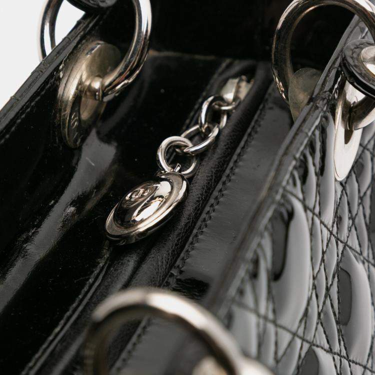 Pre Owned Dior Black Medium Patent Cannage Lady Dior