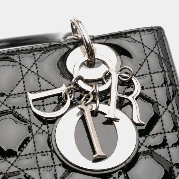 Pre Owned Dior Black Medium Patent Cannage Lady Dior