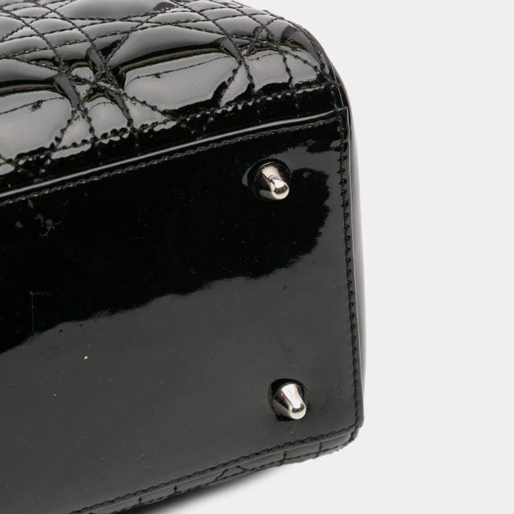 Pre Owned Dior Black Medium Patent Cannage Lady Dior