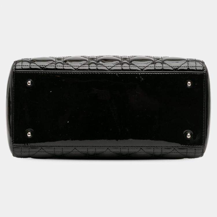Pre Owned Dior Black Medium Patent Cannage Lady Dior