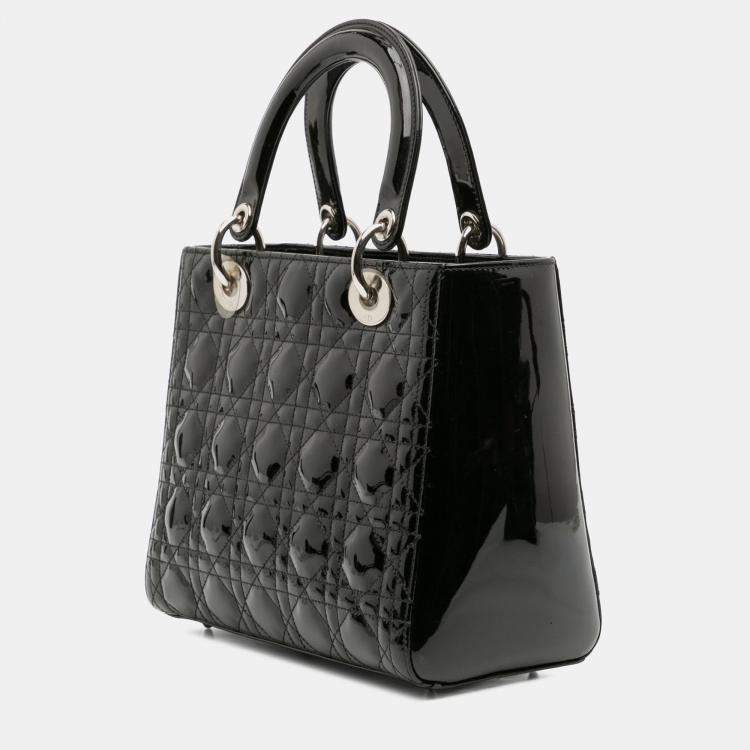 Pre Owned Dior Black Medium Patent Cannage Lady Dior