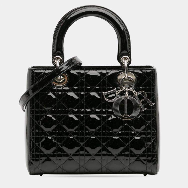 Pre Owned Dior Black Medium Patent Cannage Lady Dior