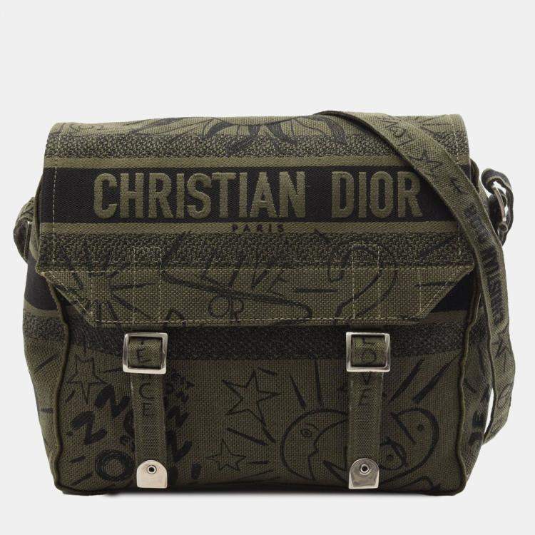 Pre Owned Dior Green Large Embroidered Canvas Graffiti Diorcamp Messenger Bag