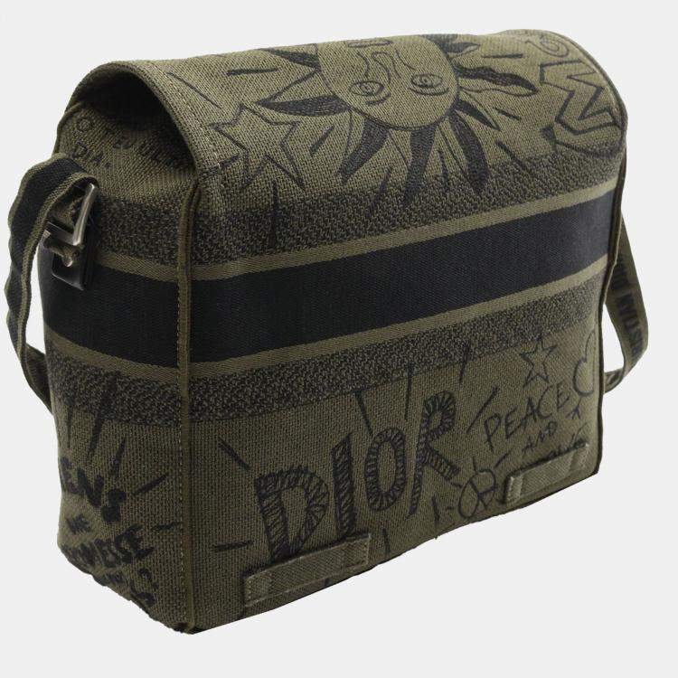 Pre Owned Dior Green Large Embroidered Canvas Graffiti Diorcamp Messenger Bag