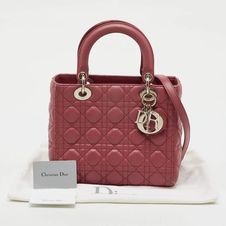 Pre Owned Dior Rose Pink Cannage Leather Medium Lady Dior Tote