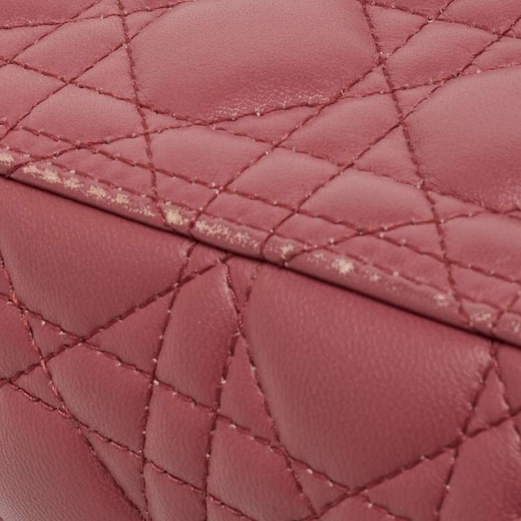 Pre Owned Dior Rose Pink Cannage Leather Medium Lady Dior Tote