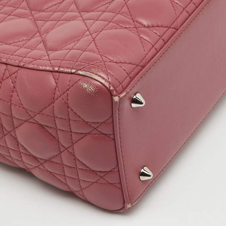 Pre Owned Dior Rose Pink Cannage Leather Medium Lady Dior Tote