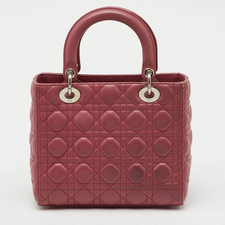 Pre Owned Dior Rose Pink Cannage Leather Medium Lady Dior Tote