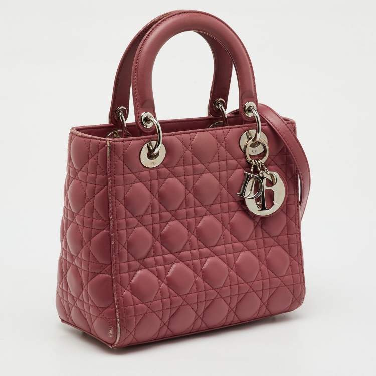Pre Owned Dior Rose Pink Cannage Leather Medium Lady Dior Tote