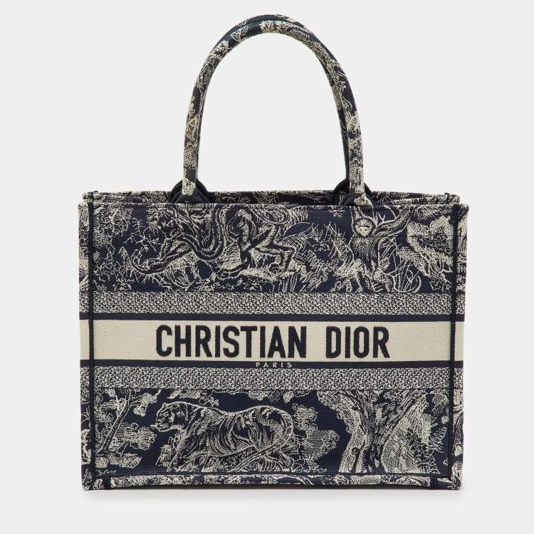 Pre Owned Dior Navy Blue/Beige Toile De Jouy Embroidered Canvas Medium Book Tote