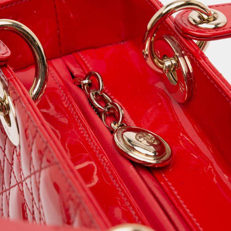 Pre Owned Dior Red Medium Patent Cannage Lady Dior