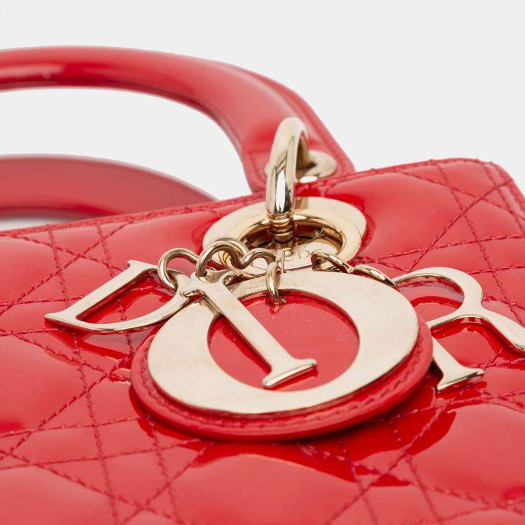 Pre Owned Dior Red Medium Patent Cannage Lady Dior
