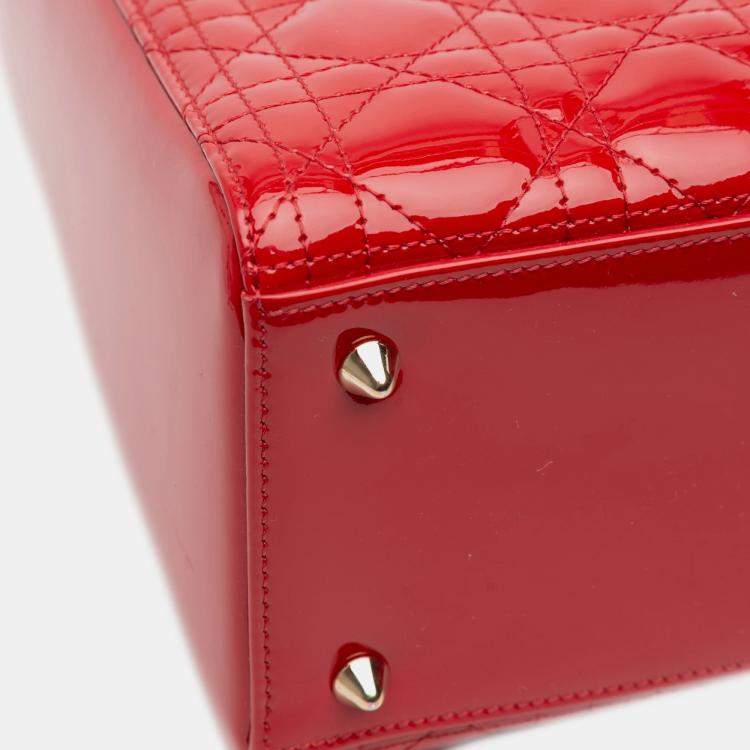 Pre Owned Dior Red Medium Patent Cannage Lady Dior