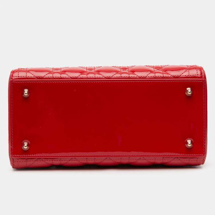 Pre Owned Dior Red Medium Patent Cannage Lady Dior