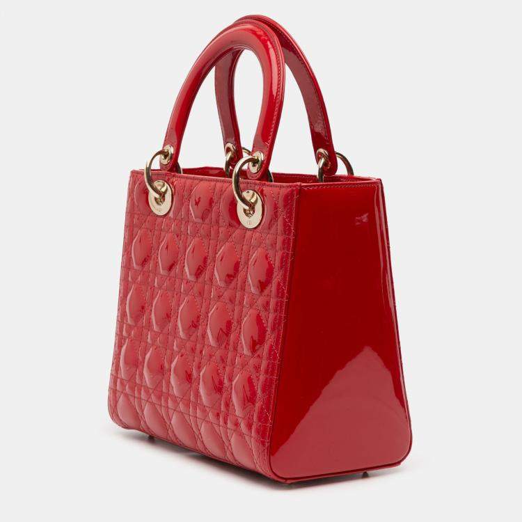 Pre Owned Dior Red Medium Patent Cannage Lady Dior