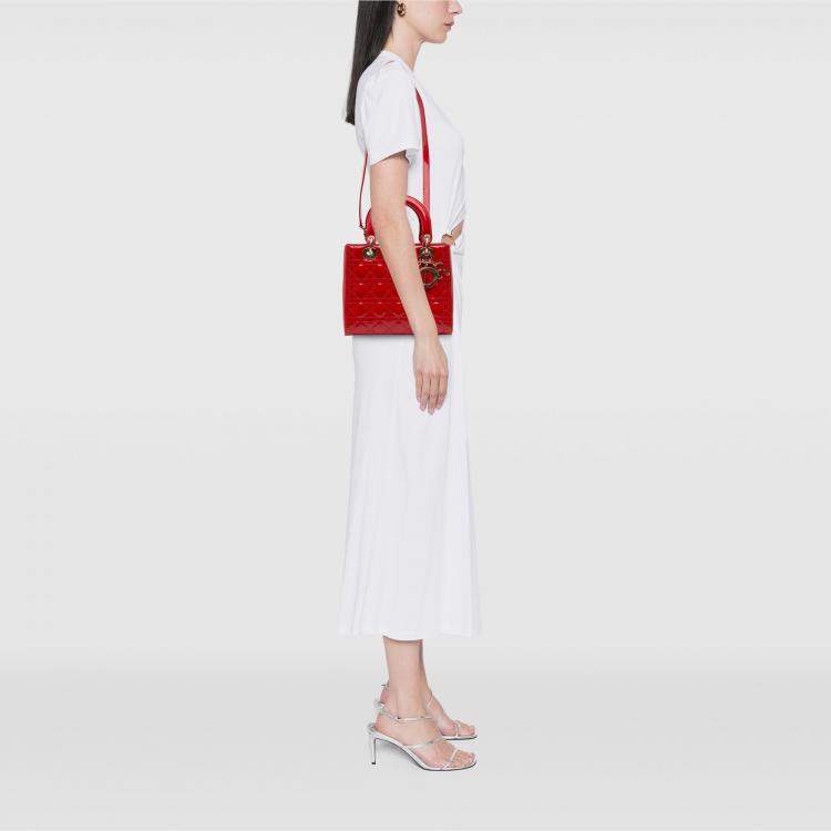 Pre Owned Dior Red Medium Patent Cannage Lady Dior