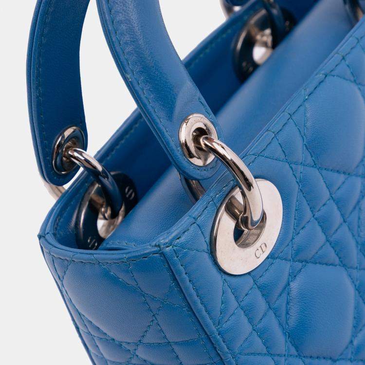 Pre Owned Dior Blue Mini Lambskin Cannage Lady Dior