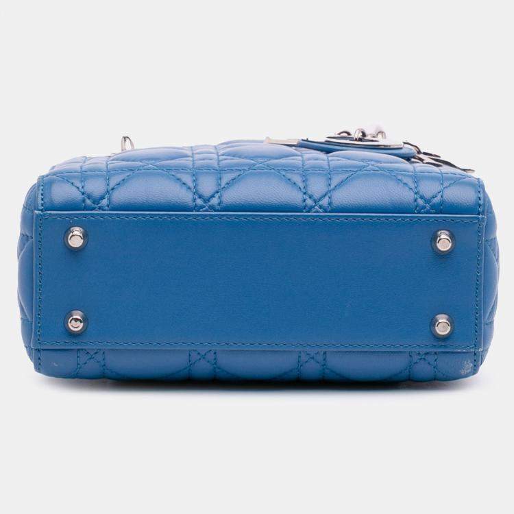 Pre Owned Dior Blue Mini Lambskin Cannage Lady Dior