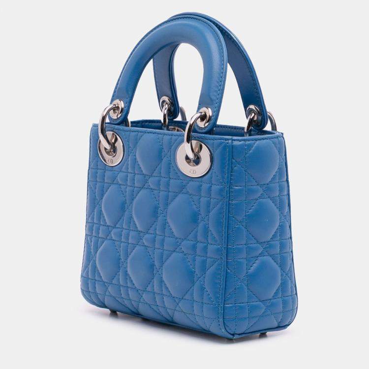 Pre Owned Dior Blue Mini Lambskin Cannage Lady Dior