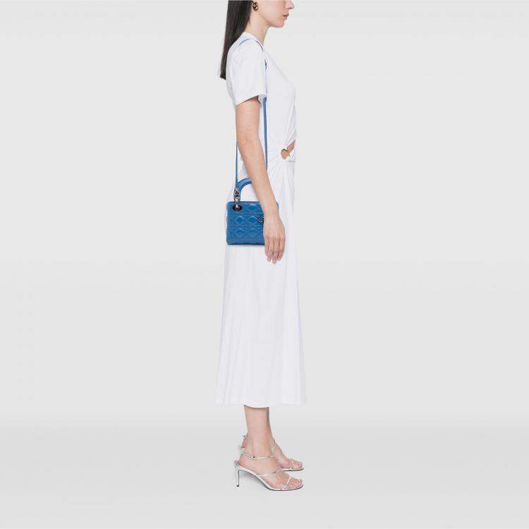 Pre Owned Dior Blue Mini Lambskin Cannage Lady Dior