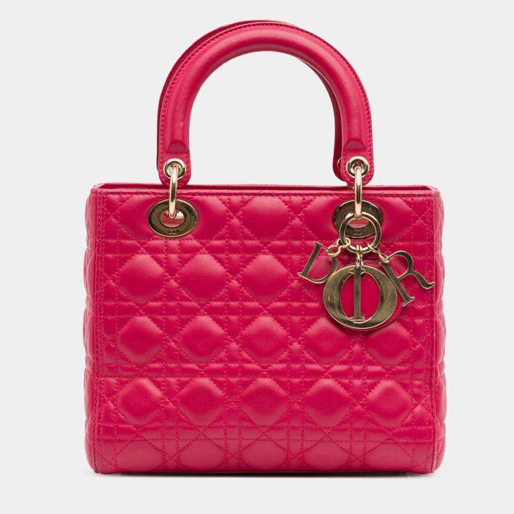 Pre Owned Dior Pink Medium Lambskin Cannage Lady Dior