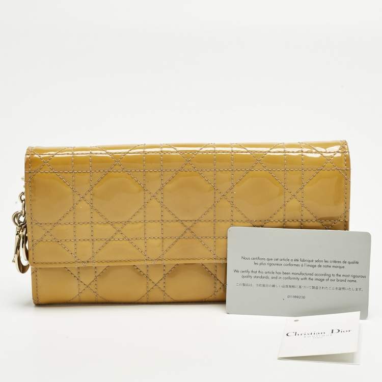 Pre Owned Dior Mustard Cannage Patent Leather Lady Dior Rendezvous Wallet on Chain