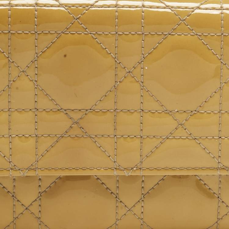 Pre Owned Dior Mustard Cannage Patent Leather Lady Dior Rendezvous Wallet on Chain