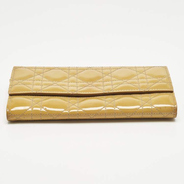Pre Owned Dior Mustard Cannage Patent Leather Lady Dior Rendezvous Wallet on Chain