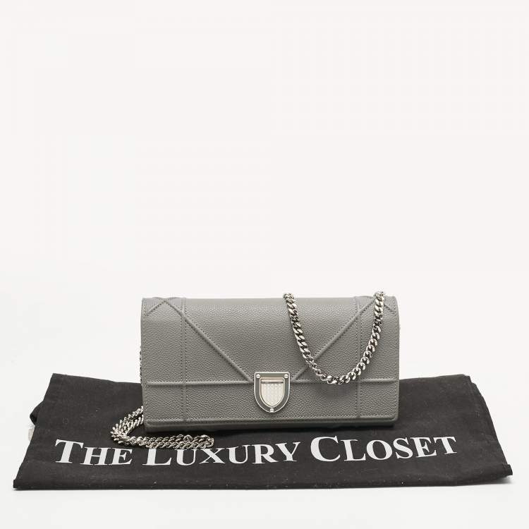 Pre Owned Dior Grey Leather Diorama Wallet on Chain