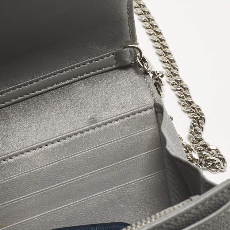 Pre Owned Dior Grey Leather Diorama Wallet on Chain