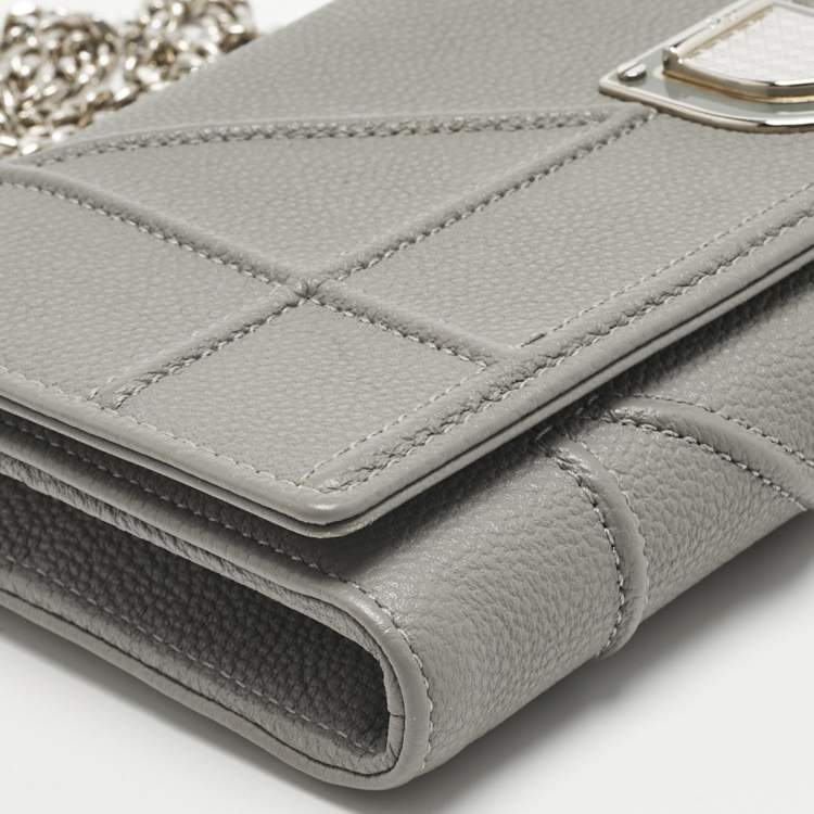 Pre Owned Dior Grey Leather Diorama Wallet on Chain