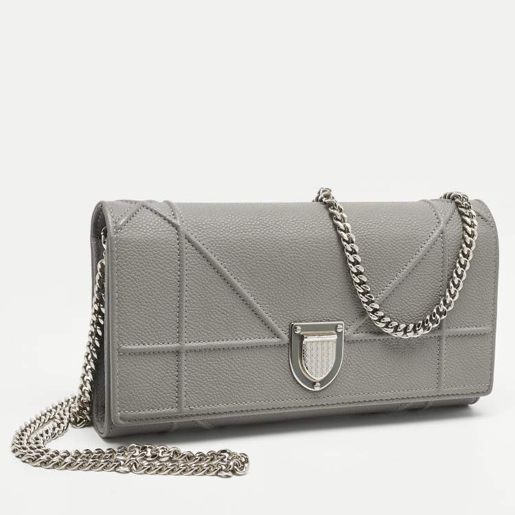 Pre Owned Dior Grey Leather Diorama Wallet on Chain