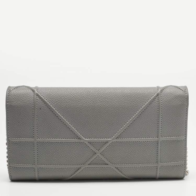 Pre Owned Dior Grey Leather Diorama Wallet on Chain