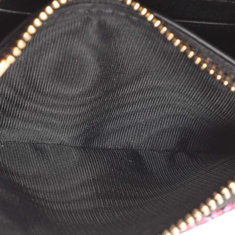 Pre Owned Dior Black Leather Petites Fleurs Embroidered Caro Glycine Wallet