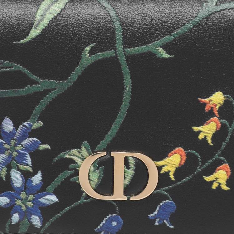 Pre Owned Dior Black Leather Petites Fleurs Embroidered Caro Glycine Wallet