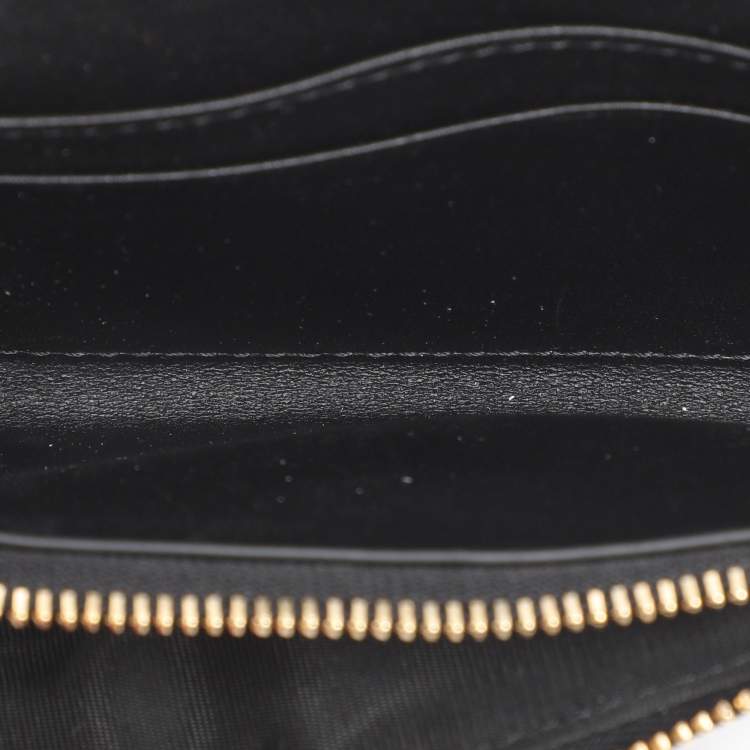 Pre Owned Dior Black Leather Petites Fleurs Embroidered Caro Glycine Wallet