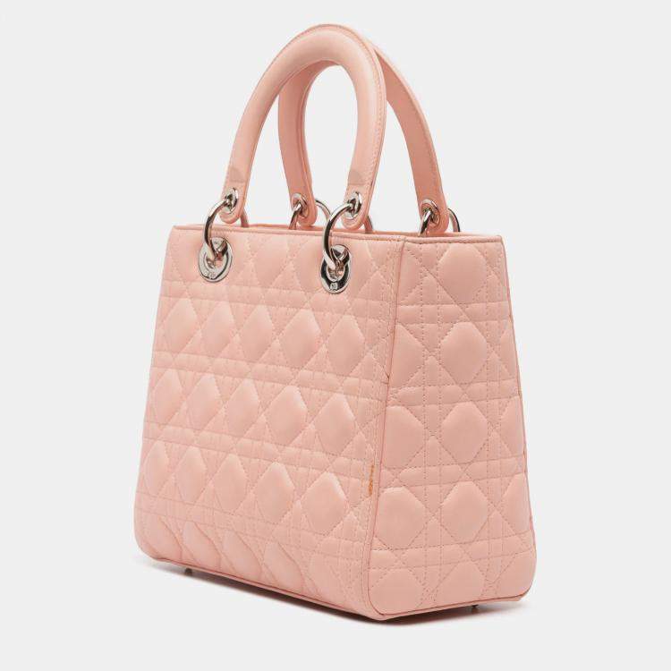Pre Owned Dior Pink Medium Lambskin Cannage Lady Dior