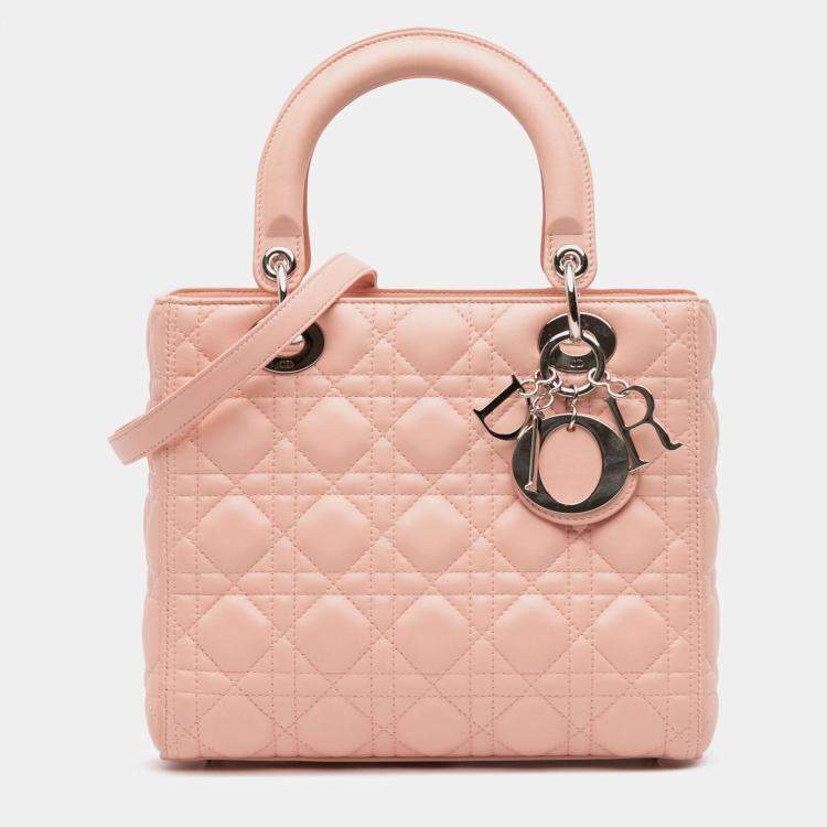 Pre Owned Dior Pink Medium Lambskin Cannage Lady Dior
