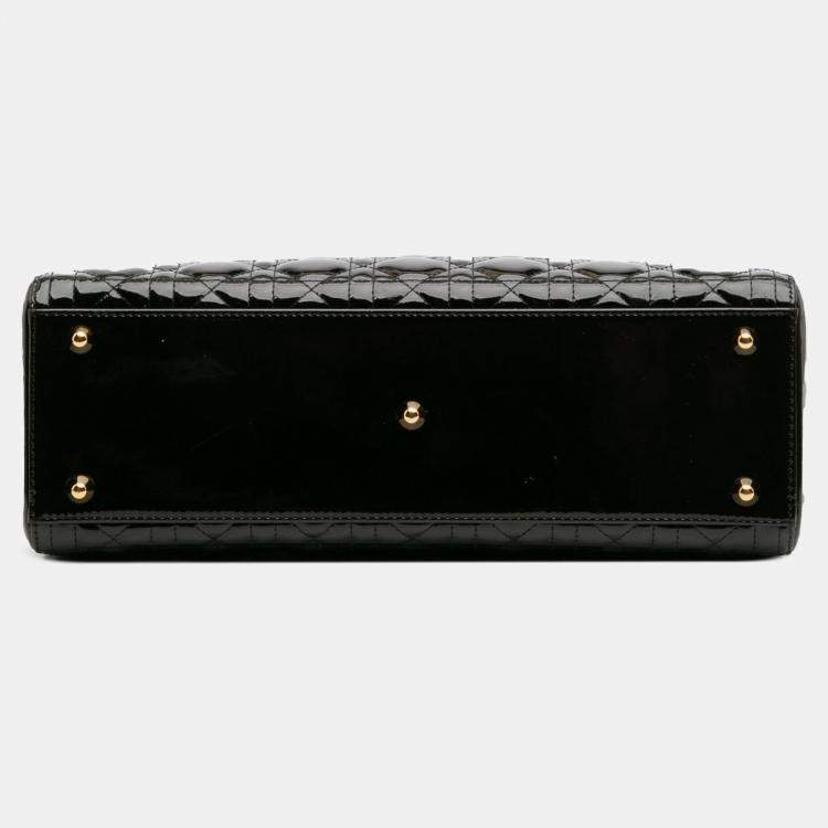 Pre Owned Dior Black Large Patent Cannage Lady Dior