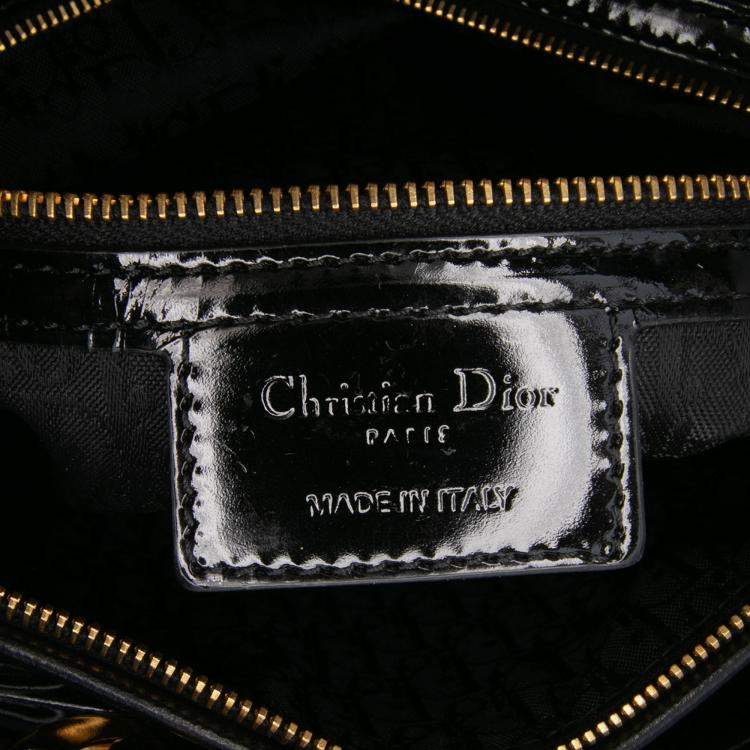 Pre Owned Dior Black Large Patent Cannage Lady Dior