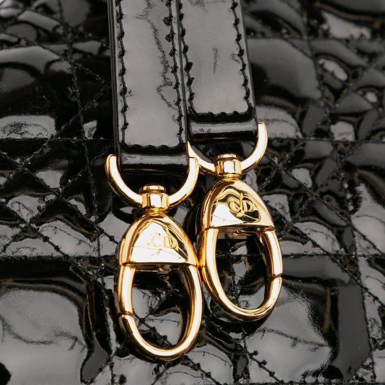 Pre Owned Dior Black Large Patent Cannage Lady Dior