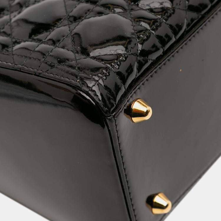 Pre Owned Dior Black Large Patent Cannage Lady Dior