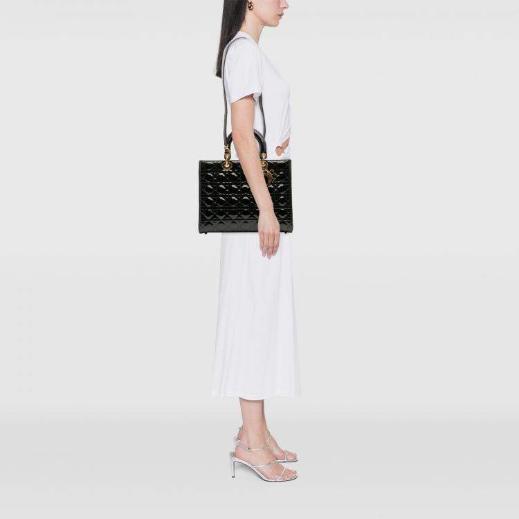 Pre Owned Dior Black Large Patent Cannage Lady Dior
