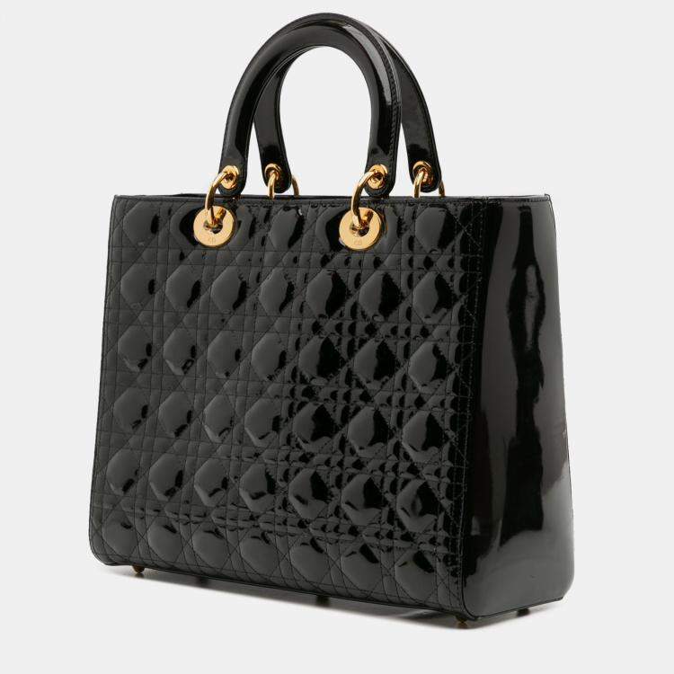 Pre Owned Dior Black Large Patent Cannage Lady Dior