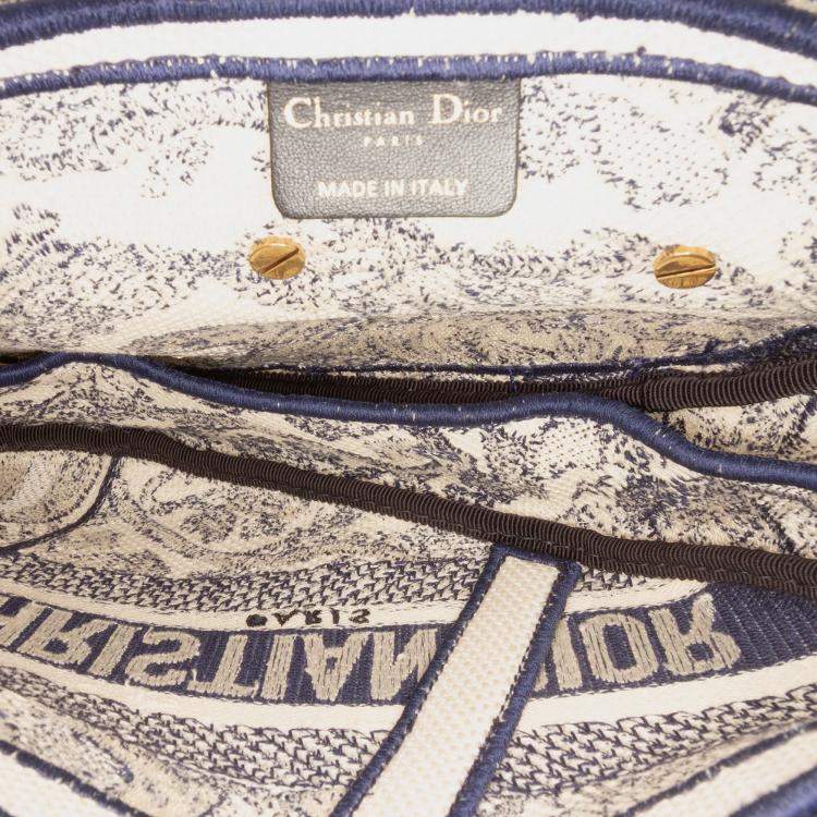 Pre Owned Dior Navy Blue Canvas Embroidered Toile de Jouy Saddle Bag